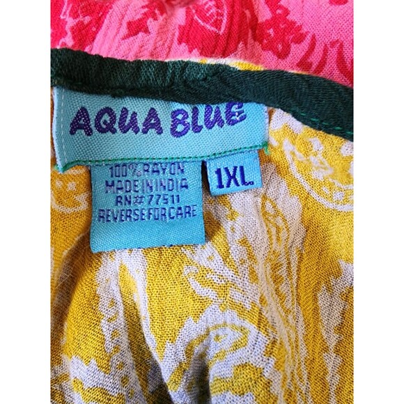 Aqua Blue Hippie Boho Caftan Top Plus Size 1X Embellished Rayon Festival - Picture 7 of 8